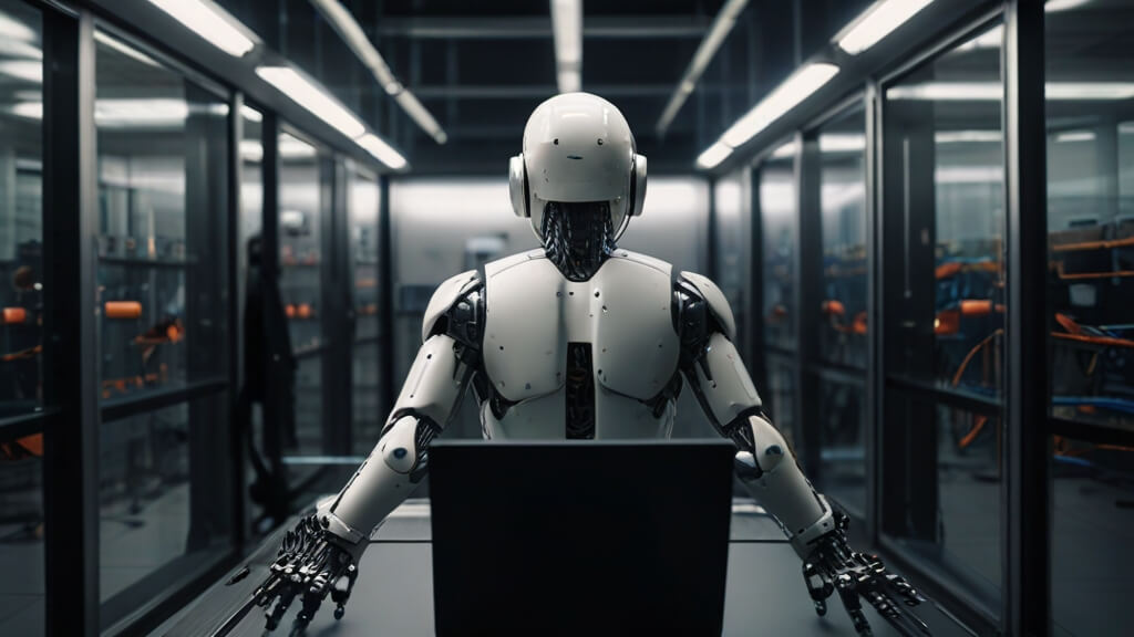 Default working on computer company many ai robot working back 2 2 AI Training Development