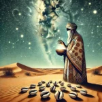 DALL·E 2024 07 30 15.38.26 A soothsayer in traditional attire standing in the subsaharan desert of Mali under the vast Milky Way galaxy spread out above. The soothsayer is stan GALLERY
